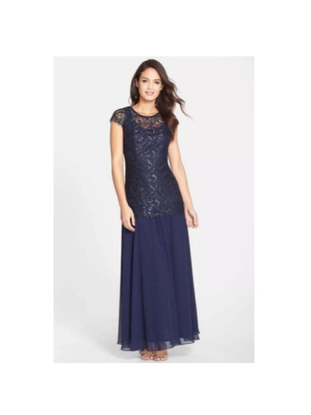 Alex Evenings Metallic Lace & Chiffon Gown (Size 14)